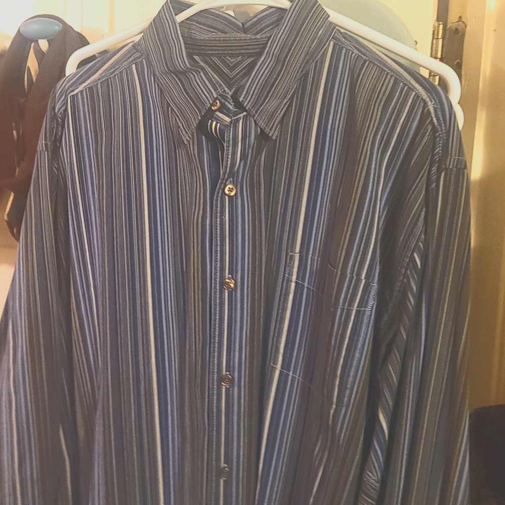 Tommy Bahama Stripped Blue Long Sleeve Dress Shirt XL